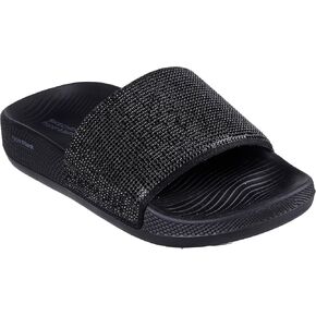 Skechers Women's Single Band Slide Sandal, Black/Black, 5