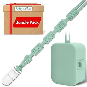 Pacifier Case & Pacifier Clip, 100% Food-Grade Silicone (Sage) - Baby’s Aid Bundle Pack