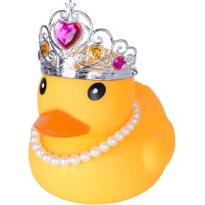 6.5 Inches Large Rubber Duck with Crown and Pearl Necklace,Giant Rubber Ducks,Squeaky Ducking Big Yellow Rubber Duckies for Car Dashboard Decorations Bath Toy Creative Gifts