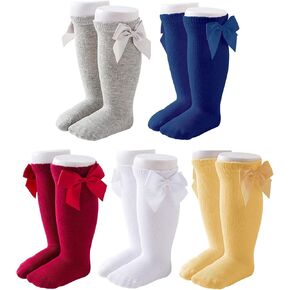 Cozyway Baby Knee High Bow Socks for Baby Girls Infant - Multi Color - 5 Pack