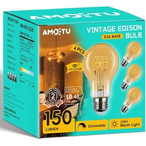 Edison LED Bulb E26 Base 25 Watt خمر قاتمة للضوء المتوهج A19 2200k ناعم أصفر دافئ وهج مثالي للديكور الريفي وإضاءة النمط العتيقة
