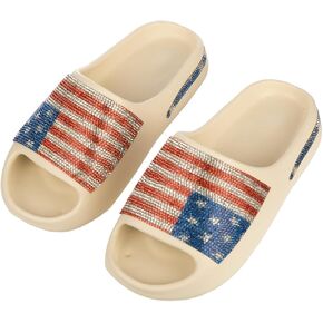 Bioworld 4th of July Rhinestone American Flag Women's Non-Slip White Cloud Slides