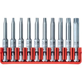 PB Swiss Tools Torx Bit Block PB E6.705 CN | 100% Swiss Made | 10-Piece Bit Set with Long E6 1/4" PrecisionBits Sized T10-T40