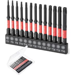 Bates- Impact Torx Bit Set, 13 pcs, 3-Inch Long, 1/4" Hex Shank TT7-TT40, Security Torx Bit Set, Tamper Proof, Magnetic Holder and Storage Case
