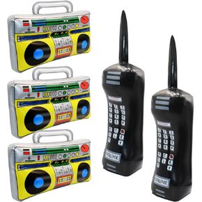 5 Pieces Inflatable Radio Boombox Inflatable Mobile Phone 80s 90s Party Decorations Photo Props for Party Decorations, Hip Hop Theme Party Supplies