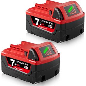 2-Pack 7000mAh 18V Replacement for Milwaukee 18V Batteries High Output Lithium ion 48-11-1850 48-11-1820 48-11-1840 48-11-1828 48-11-1860 Compatible with Milwaukee 18 Volt Tools