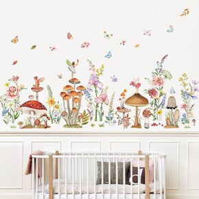 decalmile Garden Flower Wall Stickers Wildflower Mushroom Wall Decals Living Room Girls Bedroom Baby Nursery Wall Decor