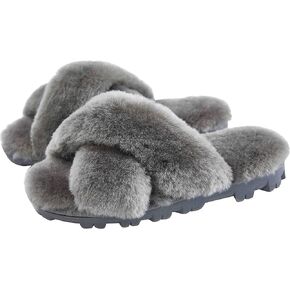 CLPP'LI Womens Cross Band Fluffy Fuzzette Slipper