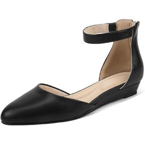 GOSERCE Low Wedges Ankle Strap Flats Shoes with Back Zipper Dress Comfortable Pointed Toe Low Wedge Heel Work Office Dressy Shoes