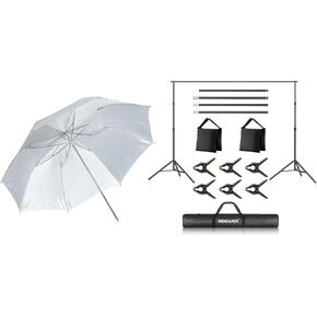 Neewer Photo Studio Backdrop Support System, 10ft/3m Wide 6.6ft/2m High Adjustable Background Stand with 4 Crossbars, 6 Backdrop Clamps, 2 Sandbags, with Studio Collapsible Softbox Umbrella