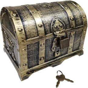 Kids Pirate Treasure Chest, Vintage Bronze Coating Chest with Lock and Key for Hunting Games,Teacher's Favorite Small Box Prizes