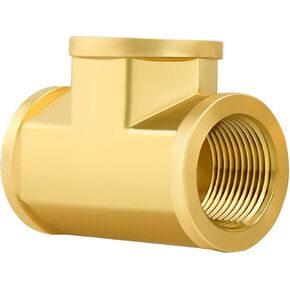 Jingzan 2 Pack 3/4 NPT Brass Pipe Fitting Tee,3 Way T-Connector 3/4" x 3/4" x 3/4" NPT Female Adapter for Gas, Air, Oil, Propane