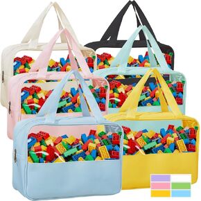 4-Pack Large Toy Organizer PU Leather Organizer Bag with Zipper, Toy Organizer Bag with Portable Handheld Device, Waterproof Toy Bag Storage for Board Games Clay, Building Blocks, Toys (4 Pack)