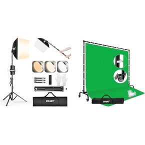 EMART Softbox Lighting Kit, 16"X16" Soft Box, 7x10ft Green Screen Backdrop Kit for Studio Lights, Portrait, Video Recording