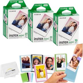 Fujifilm Mini Instax Films + Colored Magnet Photo Frames + Quality Photo Microfiber Cloth (60 Sheet)