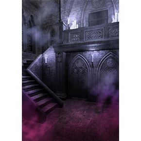 AOFOTO 5x7ft Gloomy Gothic Style Castle Stairs Backdrop for Photography Scary Room Halloween Night Horrible Haunted House Interior Stone Wall Background Vampire Ghost Theme Decors Photo Shoot Props