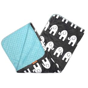 Dear Baby Gear Deluxe Baby Blankets, Custom Minky Print Double Layer White Elephants, Opal Blue Minky Dot, 38 Inches by 29 Inches