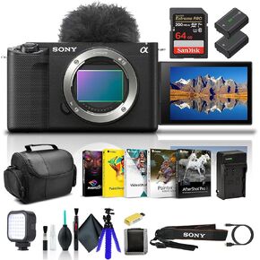 Sony Alpha ZV-E1 Full-Frame Vlog Mirrorless Lens Camera Black ILCZVE1/B, Case, 64GB Card, NP-FZ100 Compatible Battery, External Charger, LED Light, Corel Photo Software, Card Reader, and More