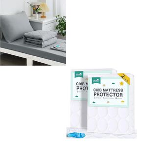 4 Piece Toddler Bedding Set and Crib Mattress Protector 2 Pack Pad, Skin-Friendly and Breathable Sheet Set
