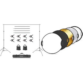 Neewer Gray Photo Studio Backdrop Support System, 10ft/3m Wide 6.6ft/2m High Adjustable Background Stand with 4 Crossbars, 6 Backdrop Clamps for Portrait Photography, RF-56II Light Reflector Included
