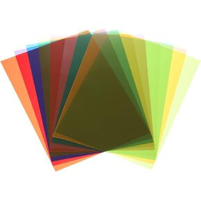 MECCANIXITY 9 Pcs Colored Plastic Sheets, A4 Transparent Amber Film Color Correction Gel Light Filter Waterproof 11.7 x 8.3" Sheet for DIY Crafts,LED Lighting,Photo (9 Color)