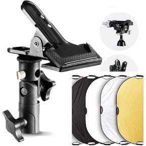Selens 5-in-1 Oval Reflector with Handle (59 x 78 Inch)+Selens Photography Reflector Clamp Holder Speedlite Hot Shoe Bracket