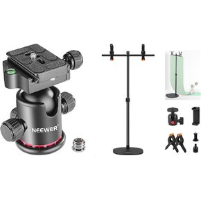 NEEWER 36MM Tripod Ball Head 360° Panoramic Metal with Arca Type Quick Release Plate, 1/4" Screw 3/8" Thread Mount, Tripod Head for Monopod, Slider, DSLR Camera, DS004 T Shaped Desk Backdrop Stand Kit