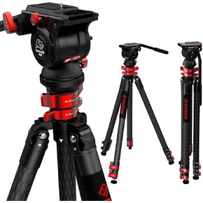IFOOTAGE 65" Carbon Fiber Video Tripod with Fluid Drag Pan Head, Professional Camera Tripods 3 Sections with Centre Pole,Max Load 17.6 lbs, Compatible with DSLR Camcorder Video Photography