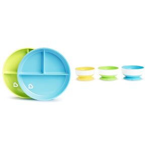 Munchkin® Stay PutTM Divided Toddler Plates and Suction Bowls for Babies Bundle, Blue/Green