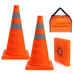 4 Pack 18 inch Collapsible Traffic Safety Cones, Multi Purpose Pop-up Cones with Reflective Collar for Road Safety, Orange Cones for Driving Training, Parking Lots (4, 18 inch)