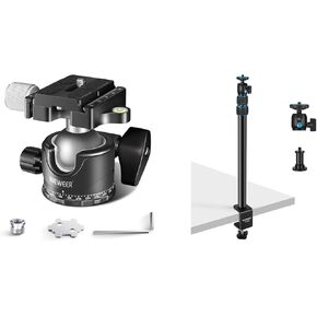 NEEWER GM36 Low Profile Camera Tripod Ball Head, 36mm Metal Panorama Ball Head Compatible with Arca 1/4" Quick Release Plate for Tripod Monopod Slider DSLR, TL283 Camera Desk Mount Included