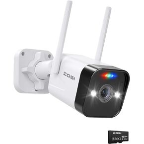 ZOSI WiFi Outdoor Security Camera,4MP Plug-in WiFi Cam with 256GB SD Card，Color Night Vision,2 Way Audio,Person Vehicle Detection,IP66 Weatherproof,SD Card&Cloud Storage,for Home Surveillance