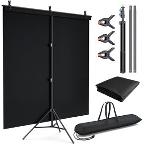 LINCO Lincostore Black Backdrop with Stand 5x6.7ft, Portable Black Photo Backdrop Background with T-Shape Stand, Carry Bag, Spring Clamp for Photography Party Decoration Streaming Video Studio AM317