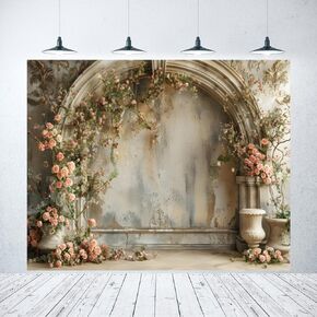 Spring Flower Wall Backdrop 10x8ft European Vintage Wall Wedding Floral Bridal Shower Photography Backdrop for Potrait Birthday Wedding Party Decorations Banner Photo Studio Props