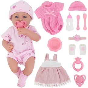 UNICORN ELEMENT 14 Inch Baby Doll and Doll Clothes Accessories Set, Reborn Soft Body Baby Doll Outfit with Hat, Socks, Bottle, Toy Rattle, Pacifier for Toddlers Girls