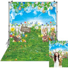 Happy Easter Backdrop Eggs Bunny Spring Garden Photography Background 6x8ft Rabbits Flowers Easter Party Decoration Banner Supplies