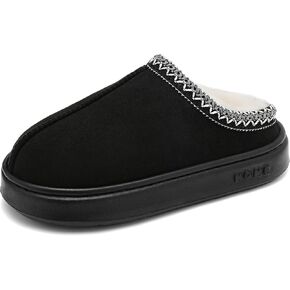 Women's Slippers Fluffy Winter House Shoes Platform Mini Boots Lined Short Ankle Boots Indoor Outdoor Black 7.5-8 US