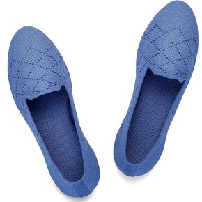 Puxowe Women’s Ballet Flat Shoes Round Toe Knit Dress Shoes Low Wedge Slip On Ballerina Walking Flats Shoes for Woman Comfort Soft Sky Blue Size 7.5 US