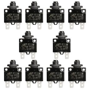 Baomain 12A Circuit Breaker Thermal Overload Protector, S11 Series 125/250VAC/65VDC, Manual Reset Thermal Circuit Breakers Black Pack of 10 (12 Amp.)