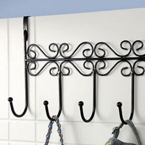 Over The Door Hooks, 5 Hooks Door Hanger Organizer Over The Door Hanger Towel Rack Coat Rack for Towels Handbags Coats(Black)
