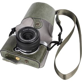 Protective Camera Case for Fujifilm XM5 Mirrorless Camera,Fuji X-M5 Camera Case Fuji XM5 Half Case With Front Cover With Shoulder Strap Full Protection Snap Button-COFFEE
