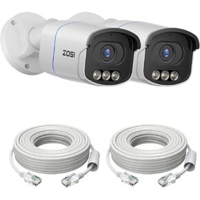 ZOSI 2PK C186 4K Add on PoE Security Camera with Ethernet Cables,True Color Night Vision,8MP Outdoor Indoor,Person/Vehicle Detection,2-Way Audio,Spotlight Siren,Only Compatible 4K PoE NVR