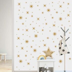 Gold Star Wall Stickers Wall Decals Sparkle Wall Sticker Stick and Peel Stars Stickers Removable Stars Wall Decor for Girls Home Living Room Decor 160pcs (Gold Star Decal)