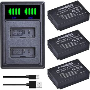 3X LP-E12 Battery and Dual USB Charger for Canon EOS M,EOS Rebel SL1, EOS 100D, EOS M2, EOS M10