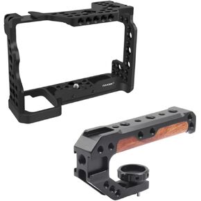A7ii A7Riii A7iii cage,A9 / A7III / A7M3 / A7Riii / A7ii Camera Cage with Wooden Camera Top Handle with 3 Cold Shoes to Mount DSLR Camera