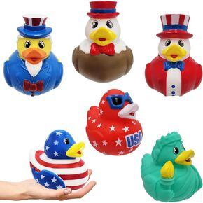 Patriotic Rubber Duck Toy Happy 4th of July Duckies for Kids, Bath Birthday Baby Showers Summer Beach and Pool Activity, 3.5" (6-Pack)
