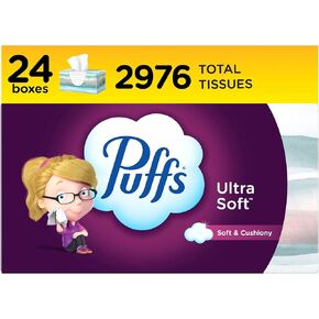 Puffs Ultra Soft Facial Tissues, 4 Family Size Boxes, 124 Facial Tissues Per Box
