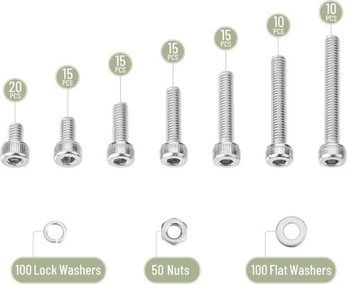 Mr. Pen- Nuts and Bolts Assortment Kit, 810 pcs, Stainless Steel, M3 M4 M5 M6 Button Head Socket Cap Screws Assorted Nuts and Bolts, Nut Bolt and Washer Assortment, Bolt and Nut Assortment in Saudi Arabia