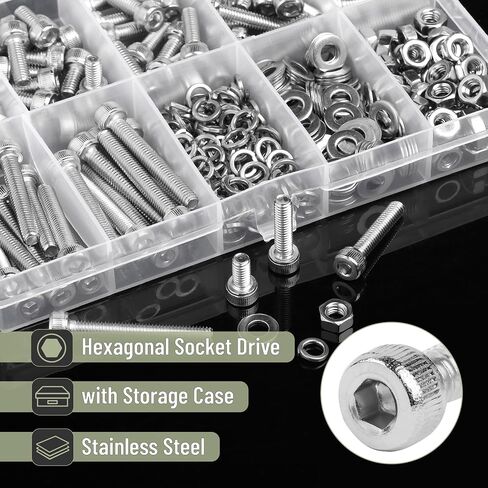 Mr. Pen- Nuts and Bolts Assortment Kit, 810 pcs, Stainless Steel, M3 M4 M5 M6 Button Head Socket Cap Screws Assorted Nuts and Bolts, Nut Bolt and Washer Assortment, Bolt and Nut Assortment in Saudi Arabia