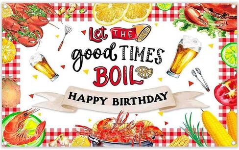 ZTHMOE 72x43inch Fabric Crawfish Boil Backdrop Let The Good Times Boil Photography Background Lobster Seafood BBQ Birthday Party Decoratins Photo Booth Banner in Kuwait